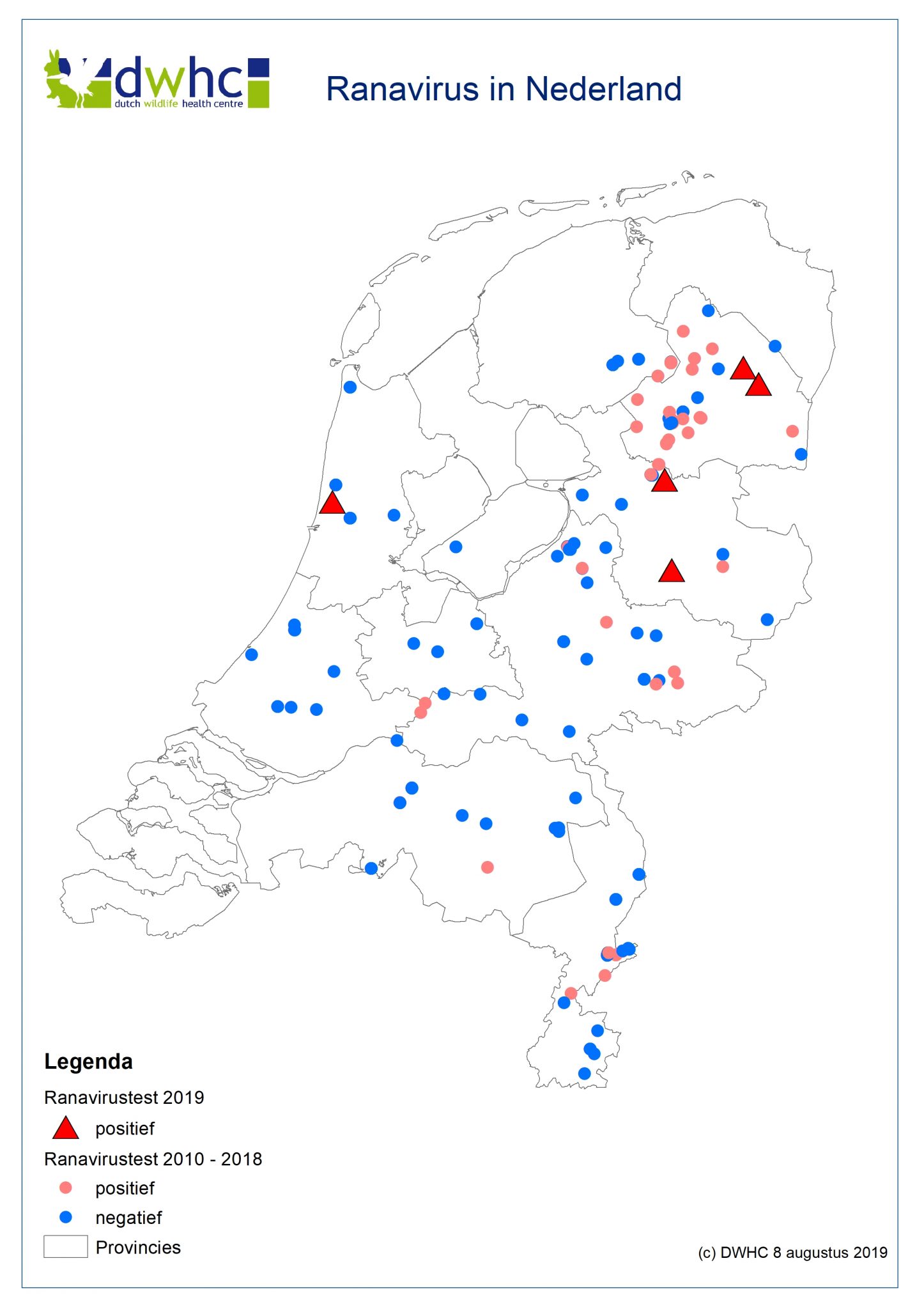 Locaties ranavirus Nederland aug 2019