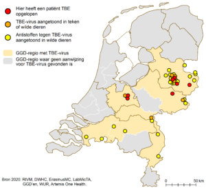 Overzichtskaart teken-encefalitis Nederland