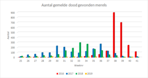 Grafiek van meldingen dode merels